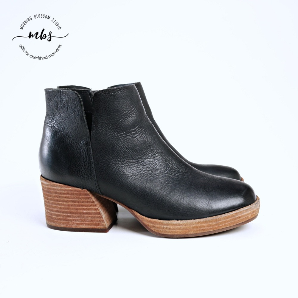 Kork-Ease Rubi Platform Leather Block Heel Boots Black Women 7.5